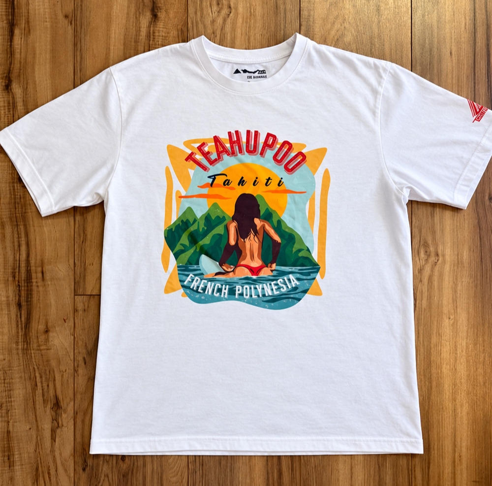 Teahupoo Tahiti French Polynesia Surf Graphic T Shirt Men's XXL White Cotton